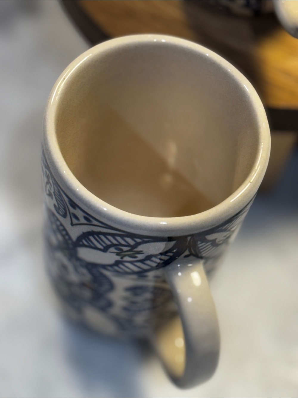 Tunis World Market Set of 2 White And Blue Hand Painted Ceramic Mug - Picture 4 of 7